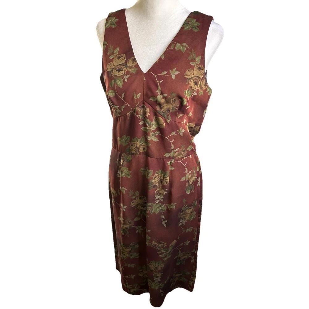 Vintage Y2K Floral Midi Dress Womens M Satin Slip Goth Grunge Party Fairycore